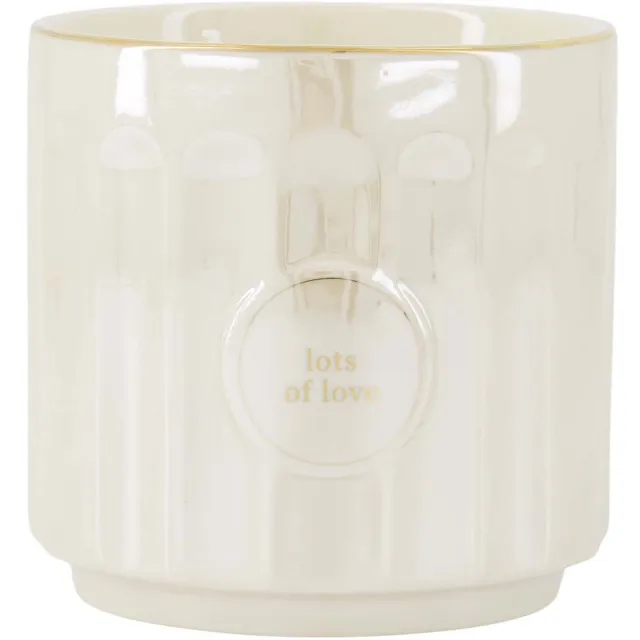Zusss Geurkaars Keramiek Parelmoer Ribbel Lots Of Love - Sand / Gold - Ø10x10cm