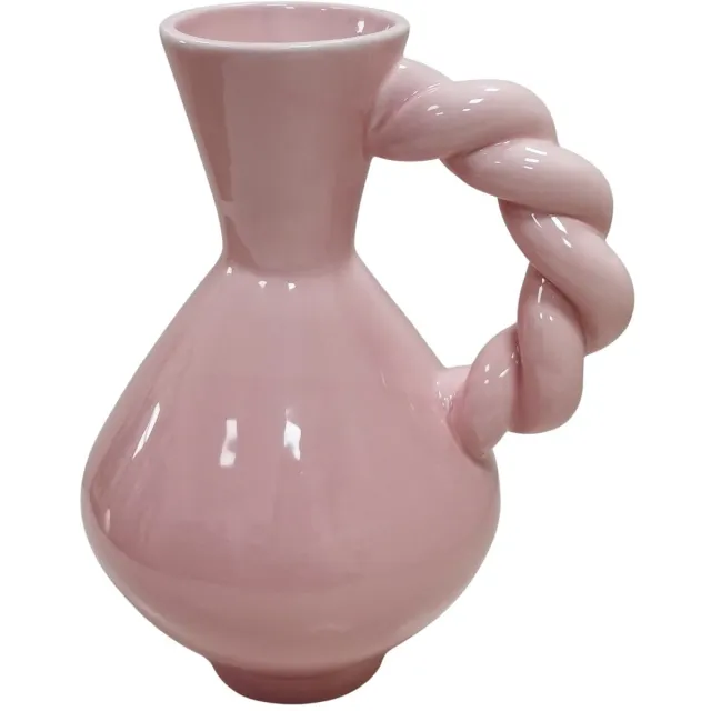 Housevitamin Vaas-Kan met Gedraaid Handvat Dolomiet Roze kleur 17,5x13,5x22cm