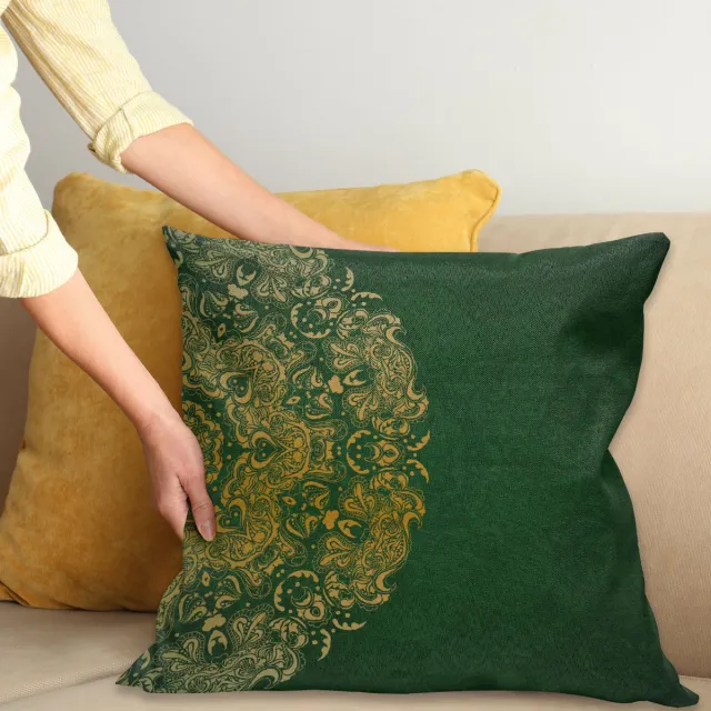 ABAKUHAUS Emerald Sierkussenhoes, Inspirations in Levendig Gekleurd Mandala Ontwerp Wervelingen Curves, Decoratieve Vierkante Sierkussenhoes, 45 x 45 cm, Mosterd Emerald