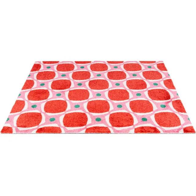 Hamat Droogloopmat Binnen Glam Groovy Grid 60x100cm – Wasbare Deurmat met Antislip – Hoge Vochtopname – 100% Polyamide Rood