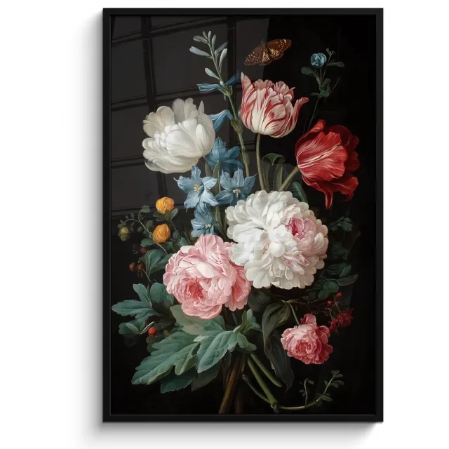 FrameYourWall Poster in lijst - Fotolijst 80x120 cm - Posters - Boeket - Kleurrijk - Klassiek - Posterlijst zwart - Decoratie - Wanddecoratie woonkamer - Muurdecoratie slaapkamer