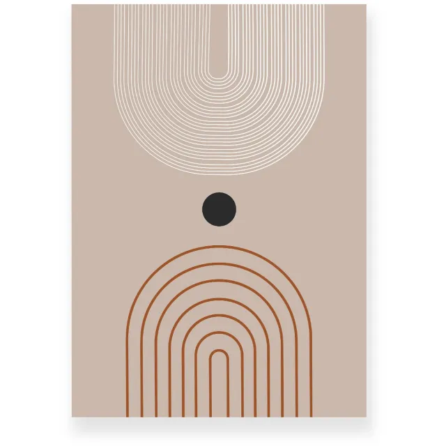 Yisual Poster 50x70 cm - Halve Bogen - Lijnen - Taupe - Bruin - Minimalistisch - Japandi - Muurdecoratie - Wanddecoratie