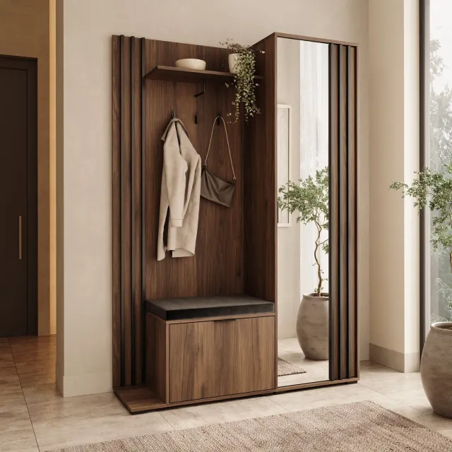 MEUBELLA Nappa - Kapstok - Walnootpatroon - 131x40x192 cm Bruin