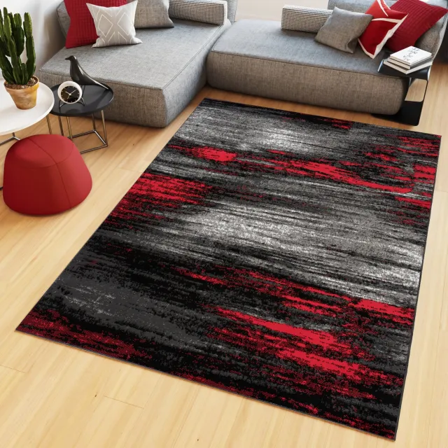Tapiso Maya Vloerkleed Grijs Tapijt Woonkamer Rood Kleed Maat- 200x250 Zwart Grijs Rood