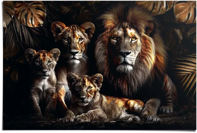 Reinders Poster Dieren Leeuwenfamilie 61 x 91,5 glanzend gestreken papier zwart