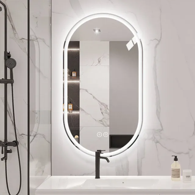 Merax LED Badkamerspiegel - 60x90cm - Ovale Verlichte Spiegel - Anti-condens Functie - Dimbaar Licht - Frameloze Smart Wandspiegel voor Moderne Badkamer Zilver
