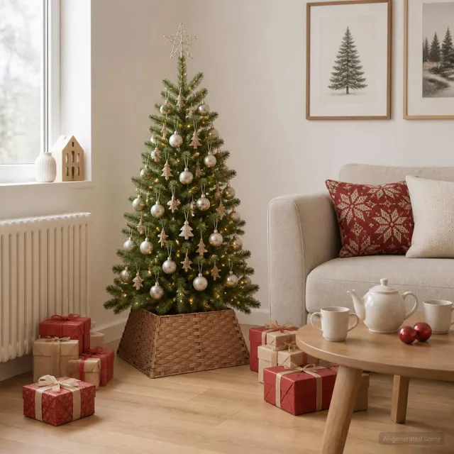 vidaXL Kerstboomkraag Vierkant Licht Bruin 50 x 50 x 25 cm poly rattan