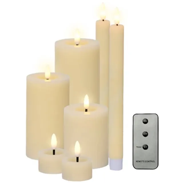 Lumineo Led kaarsen set - wax - 7-dlg - creme - dinerkaarsen/stompkaarsen/theelichten - afstandsbediening