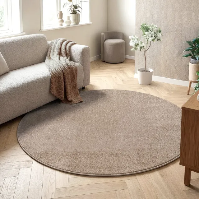 Muratap Uni Rond Effen Laagpolig Vloerkleed Modern Beige- 200 CM Ø