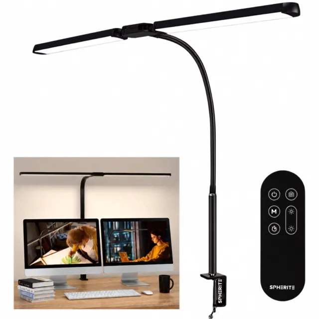 Spherite LED Bureaulamp met Touchscreen - Dubbele Lichtbalk 80cm, 24W 2400LM, 5 Kleurmodi x 11 Helderheidsniveaus, Timer & Geheugenfunctie, Bureauklem, Zwart