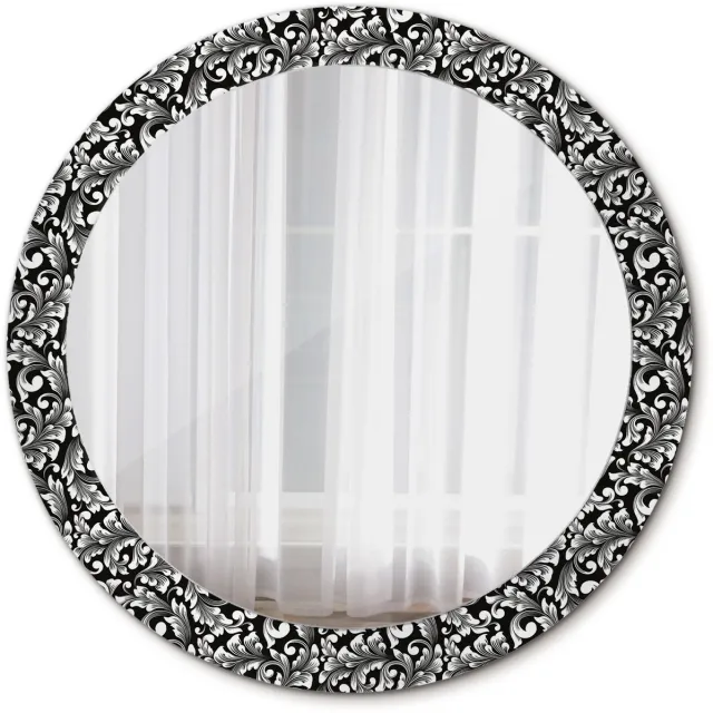 TULUP Spiegel - Ronde vorm Spiegel - op gehard Glas - Ornament - Diameter: 80 cm - Decoratieve spiegel met patroon - Woonkamerspiegel - Inloopkastspiegel - Hal - Zwart-Witte - Luxe Spiegel - Moderne Spiegel - Wandmontage Zwart-wit Ornament