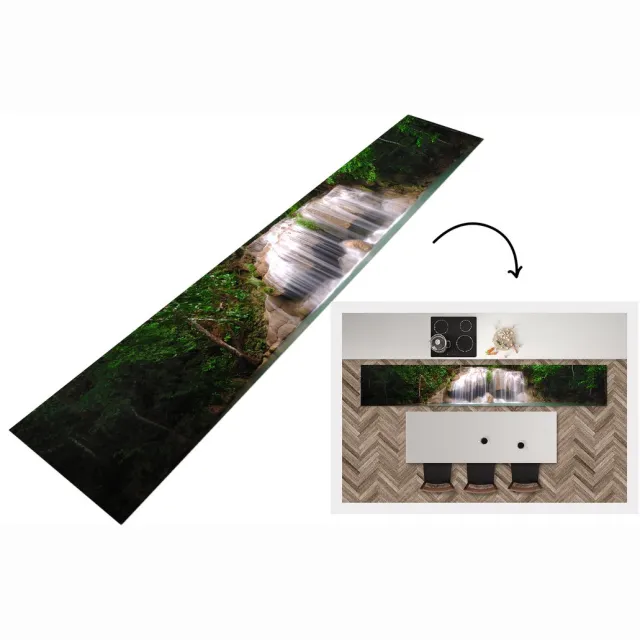 KitchenYeah Keukenloper - Loper keuken - Foto van een meer onder een waterval in het Nationaal park Erawan in Thailand. - Keukenloper vinyl Multicolor