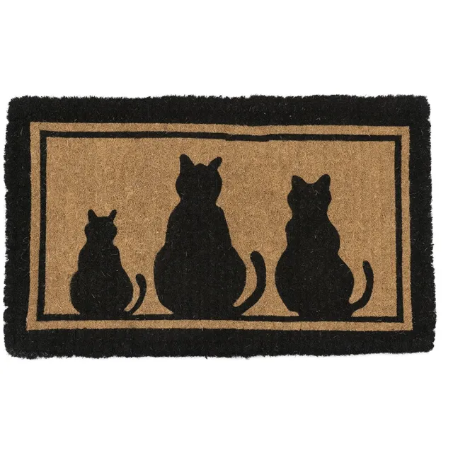 Mars & More kokosmat handgeweven 3 katten zwart 75cm Multi
