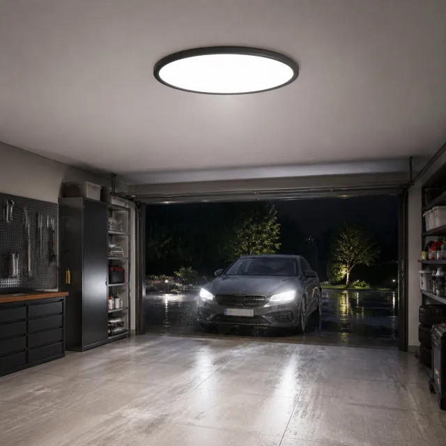 Epochglo LED Plafondlamp met Bewegingssensor - 24W 2400 Lumen, Radarsensor (Microgolf), Ultraplat Design (Ø30cm), Instelbare Timer (30s/60s/180s), 2700K/3000K/4000K/5000K/6500K - IP44 Waterdicht - Mat Zwart - Voor Hal, Badkamer, Garage en Berging