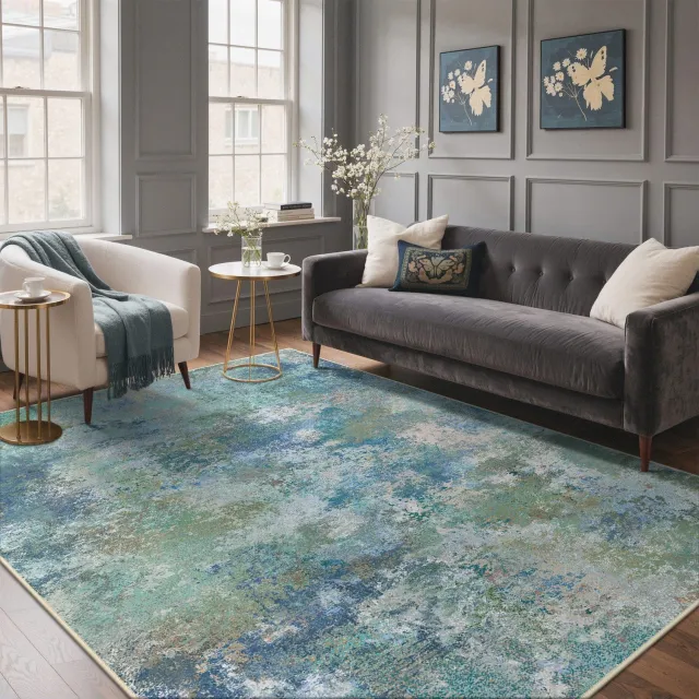 GENIMO Tapijt -Boho vintage design-Wasbaar en antislip-Voor woonkamer, slaapkamer en hal-Blauw