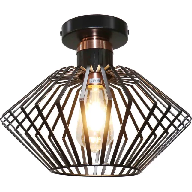 Fantasia Shuru plafondlamp, metalen kooi diamantvorm, zwart/koper, Ø320mm, E27 max. 60W excl., dimbaar