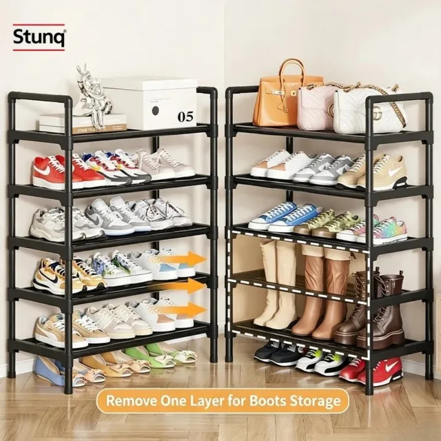 Stunq Zwart Schoenenrek – Stapelbaar Multi-Laags Opbergrek voor Schoenen en Laarzen
