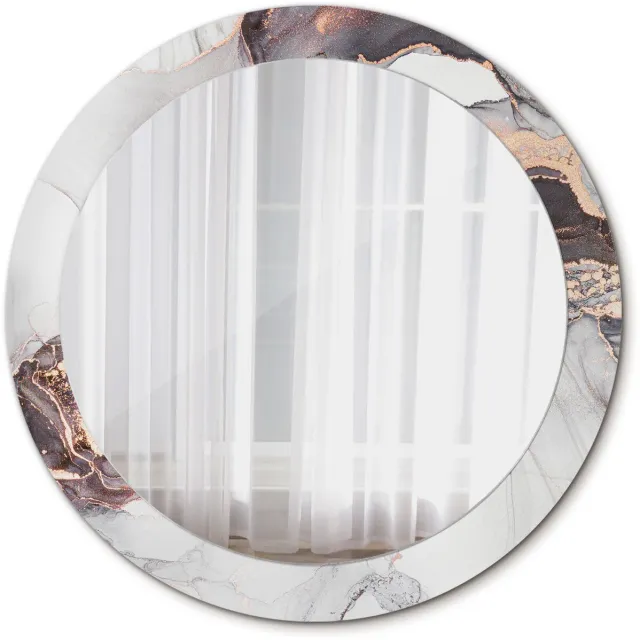 TULUP Spiegel - Ronde Spiegel - Spiegel op gehard Glas - Marmer abstract - Diameter: 80 cm - Decoratieve spiegel - Woonkamerspiegel - Inloopkastspiegel - Spiegel voor kantoor of studio - Witte - Luxe Spiegel - Industrieel Spiegel - Montageset Wit Marmer abstract