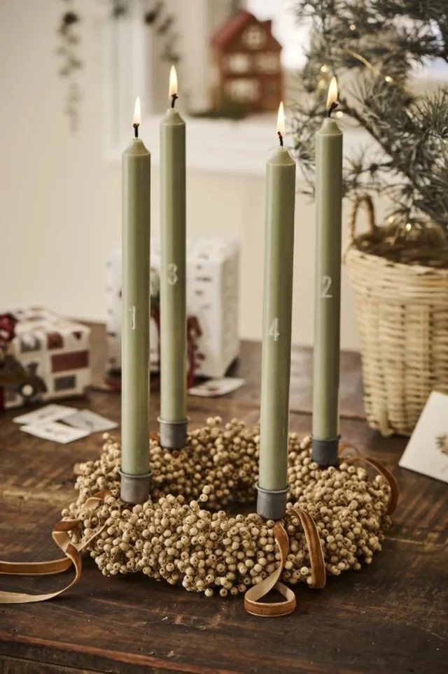 Ib Laursen Adventskaarsen genummerd 1-4 Groen H29 x Ø2,2cm Stearin