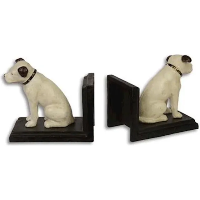 MadDeco gietijzeren boekensteunen hond - gietijzer groene steunen met witte hond