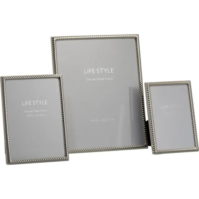 J-Line fotolijst Schuin Lijnen - metaal - zilver - large - 2 stuks