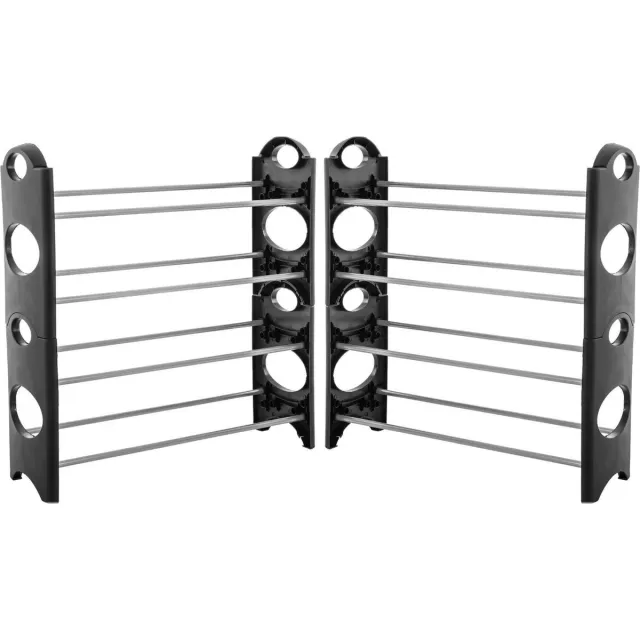 5Five® 2x Stuks schoenenrek/schoenenkast zilver/zwart 8paar schoenen 61 x 64 cm van metaal/kunststof - Schoenen opbergen - Schoenenrekken