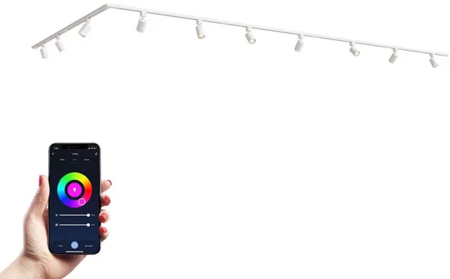 HOFTRONIC railverlichting pakket L-vorm – 6x 1 meter rail – 10x RGBWW GU10 railspots – dimbaar via app – aluminium wit – IP20 – modulair – 230V – led railverlichting woonkamer keuken