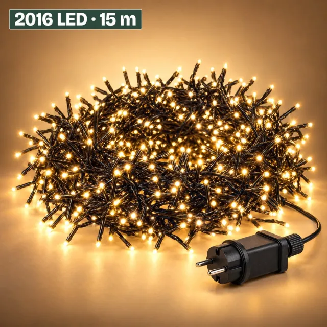 Levano Kerstverlichting Buiten 2016 LED 14,6 m Warm Wit - Kerstboomverlichting - Lichtsnoer Buiten - Kerstlampjes - Lichtsnoer Binnen - Clusterverlichting - Kerstverlichting Binnen - LED Snoer - Kerstlampjes met Stekker - Timer Verlichting