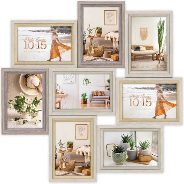 Zep Houten Multi Fotolijst ZARA 8Q in bruin tinten voor 8 foto's 10x15 (afmeting 47x47 cm) - VZ882