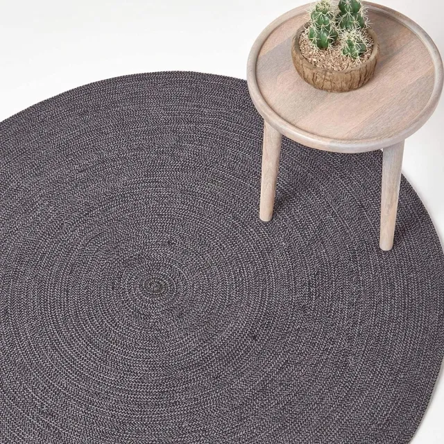 Homescapes Gevlochten rond vloerkleed, grijszwart met gemêleerd patroon, 150 cm
