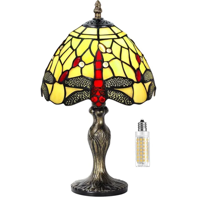 OEMG Vintage tafellamp van gebrandschilderd glas, in Art Deco-stijl. Een slaapkamerlamp in gebrandschilderd glas, geschikt voor slaapkamers, nachtkastjes, kantoren en studeerkamers. E27-lamp niet inbegrepen. Veelkleurig