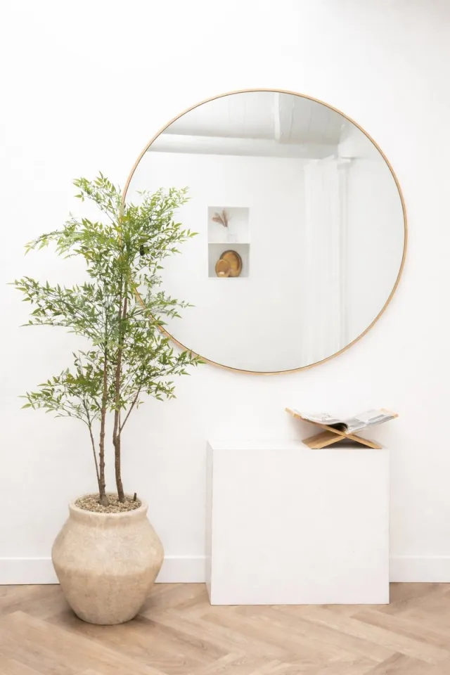 Nordic Style® Ronde spiegel 120x120cm - Naturel Eiken hout - Scandinavische Spiegels - Cirkel - Wandspiegel - Badkamerspiegel - Gangspiegel - Wand - Gang - Badkamer