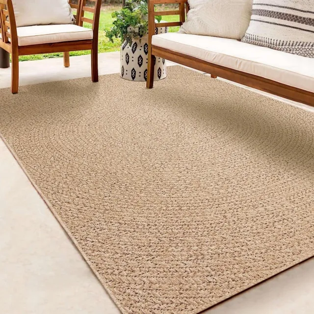 the carpet Kansas – robuust in- & outdoor vloerkleed met natuurlijk cirkelpatroon, weatherproof & UV-bestendig, naturel cirkel 240 x 340 cm
