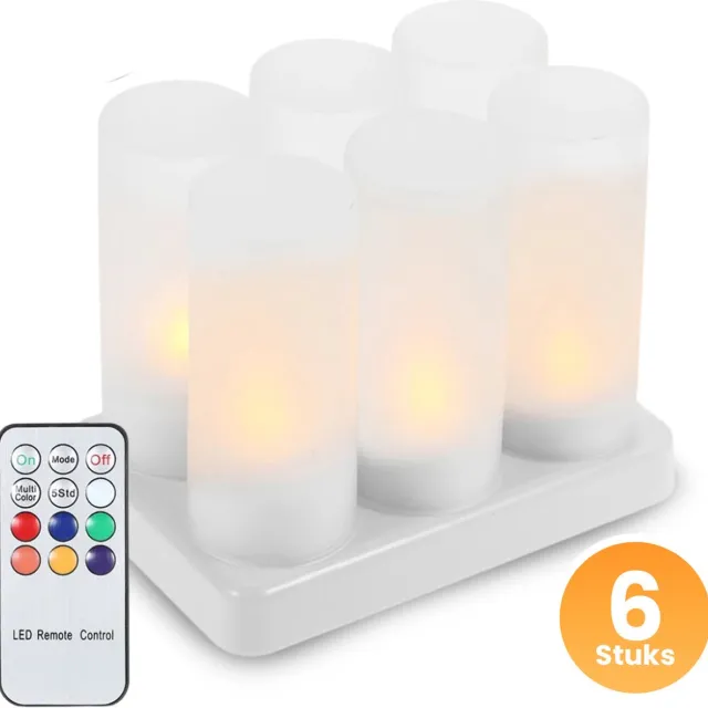 Nince Oplaadbare Waxinelichtjes - 40+ Branduren - 6 Stuks - Inclusief Doorschijnende Behuizing - Veilig & Duurzaam - Realistische Ledkaarsen - Theelichtjes - Horeca Kaarsen - Oplaadbare Led Kaarsen Warm white