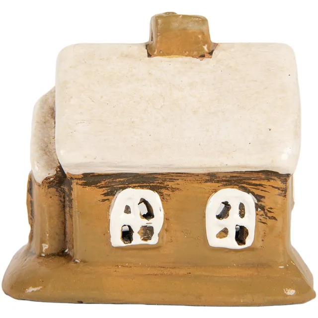 Clayre & Eef Waxinelichthouder Huis 9x7x9 cm Bruin Keramiek