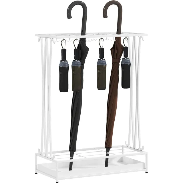 Homcom Paraplubak met 24 Haken - Paraplurek, Paraplustandaard met Lekbak - Wit