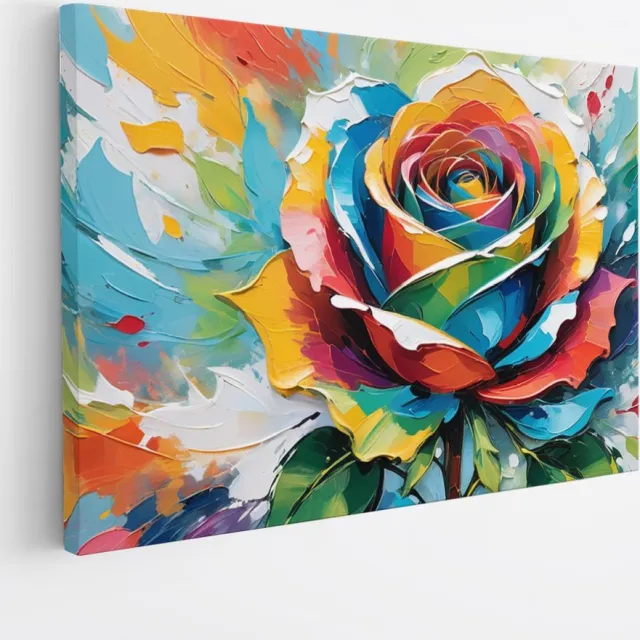 Saammp Canvas Schilderij - Kleurrijke Roos - Bloemen - Abstract - 70x50 - Foto op canvas - Wanddecoratie - Muurdecoratie Woonkamer - Kantoor Decoratie Multicolor