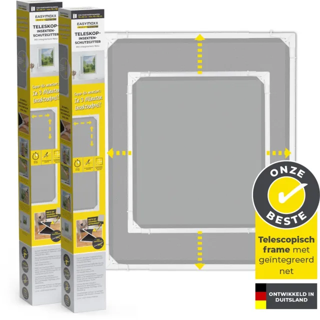 EasyMaxx Insect Protect Telescopische insectenhor, met voorgemonteerd frame, uittrekbare insectenbescherming, geïntegreerd net, min. 73 x 83 cm tot max. 120 x 140 cm- wit, 2 stuks