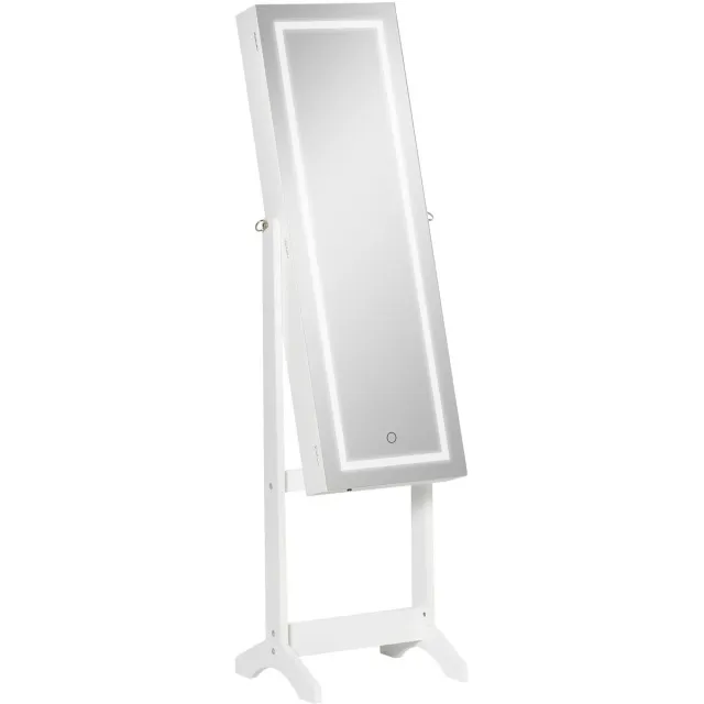 Atlasyx make up spiegel - Passpiegel - Staande - Sieradenhouder - Spiegelkast - LED - Met slot - 46 x 36,5 x 151,5 cm - Wit