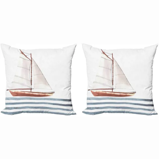 ABAKUHAUS Maritieme kussenhoes – 2x50x50 cm – dubbelzijdig bedrukt – rits – kaneel en lichtblauw Zimt