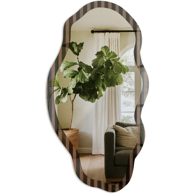 TULUP Houten Latten Spiegel - Bruin Rechthoekige Spiegel Met Modern Design - Organische Spiegel - Woonkamer, Kantoor, Slaapkamer - Minimalistisch - 45x90 cm - Totale afmeting 52x97 cm Houten Latten, Bruin
