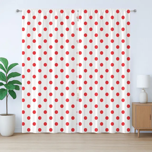 ABAKUHAUS Rood Rustieke gordijnen, Land-Picknick-Stippen, Woonkamergordijnen met universele band, lussen en haken, 2 stuks 140 cm B x 245 cm L, wit en Vermiljoen