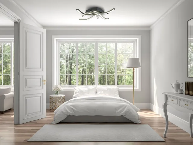 Trango 4-Flames XXL Design LED Plafondlamp 3132XL *WAVE* 4-Staps Dimbaar Modern & Chic in Wave Shape Plafondlamp 4x 6 Watt met 600 Lumen per stuk LED Module 3000K warm wit Nikkel mat & chroom
