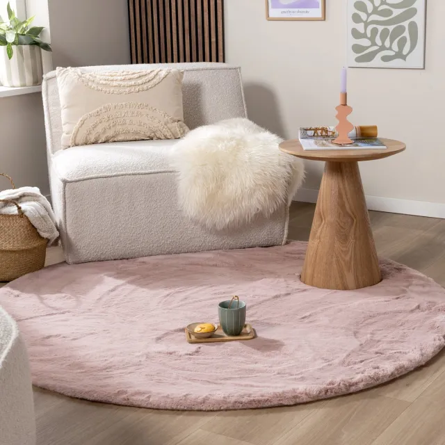 NATURL. Rond Hoogpolig vloerkleed - Comfy Supreme Roze - Ø 80cm