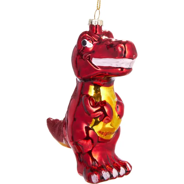 Brubaker T-Rex Rood - Handgeschilderde Glazen Kerstbal - Handgeblazen Kerstversiering - Grappige Kersthanger - Kerstboom Decoratie - 12 cm