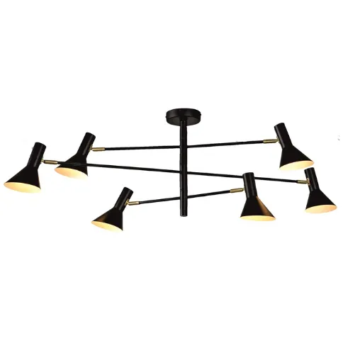 It's About Romi Plafonniere ijzer Izmir 3-arm w.124xh.39cm/6-kaps h.17x13,5cm zwart/goud accent