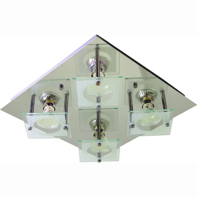 Trango 4-vlam 3178 LED plafondlamp incl. 4x 3 Watt warm witte GU10 LED lamp in vierkant *SAM* gemaakt van metaal met design bedrukt Glazen lampenkappen, Plafondlamp, Wandlamp, Badkamerlamp Chroom