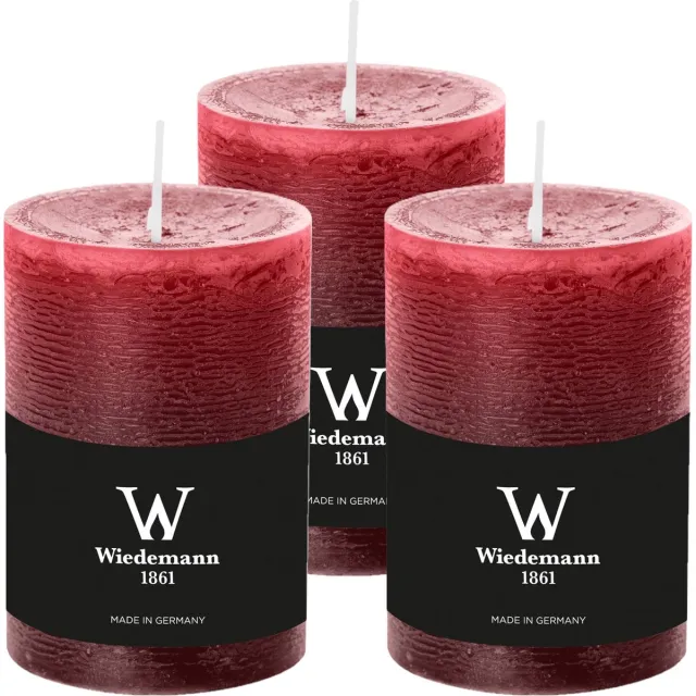 Wiedemann Cilinderkaars/stompkaars - 3x - rustieke kaars - bordeauxrood - 7 x 10 cm - 43 branduren Bordeaux rood