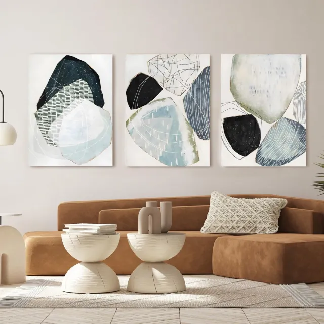 Ibenzoa Abstracte Posters Set van 3, Geometrische Canvas Afbeeldingen, 30x40cm, Zonder Lijst kleurjik