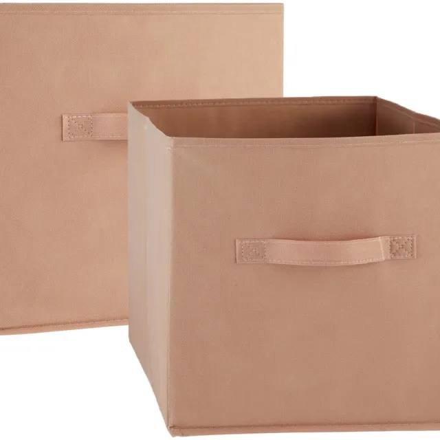 5Five® 5Five Opbergmand/kastmand Square Box - 2x - karton/kunststof - 29 liter - terra - 31 x 31 x 31 cm - Vakkenkast manden Terracotta bruin